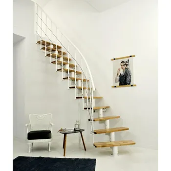 Modulové schody Minka Comfort White BUK, bílá konstrukce, buk masiv světle hnědé nášlapy