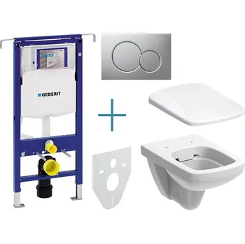 WC sada Geberit Duofix Special - sada pro závěsné WC 111.355.00.5 JX + rimfree klozet a sedátko Geberit Selnova Square + tlačítko Sigma01, lakovaný chrom mat easy-to-clean (111.355.00.5 JXZ)