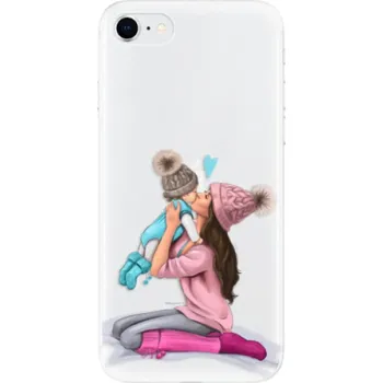Telefonní příslušenství Odolné silikonové pouzdro iSaprio - Kissing Mom - Brunette and Boy - iPhone SE 2020