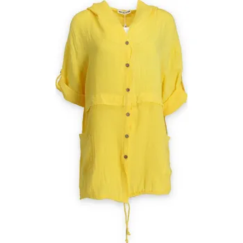 Dámský kabát Kabátek, bunda jarní lněný 11439 Itálie barva: žlutá