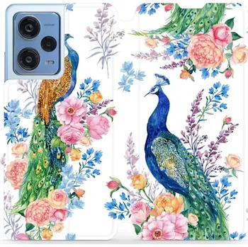 Pouzdro na mobilní telefon Flipové pouzdro Mobiwear - Xiaomi Redmi Note 12 Pro 5G - MX08S Pávi (Knížkové flip pouzdro, obal, kryt na mobil Xiaomi Redmi Note 12 Pro 5G - MX08S Pávi, materiál Umělá kůže + TPU - ochrana 360°, stojánek, silikonová vanička, magnetické zavírání)