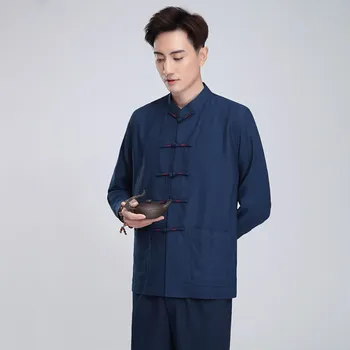 Oblečení pro bojové sporty Čínská Kung Fu a Tai Chi košile s drakem ---tmavě modrá(dlouhý rukáv)