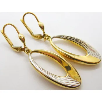 Náušnice Klenoty Budín Dámské visací gravírované náušnice z bílého a žlutého zlata 585/3,17gr HK2134 (Klenoty Budín Dámské visací gravírované náušnice z bílého a žlutého zlata 585/3,17gr HK2134)