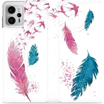 Pouzdro na mobilní telefon Flipové pouzdro Mobiwear - Motorola Moto G23 - MR08S Pírka (Knížkové flip pouzdro, obal, kryt na mobil Motorola Moto G23 - MR08S Pírka, materiál Umělá kůže + TPU - ochrana 360°, stojánek, silikonová vanička, magnetické zavírání)