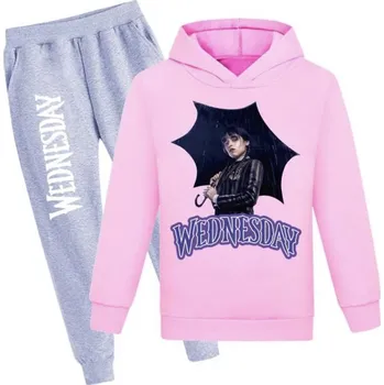 Tepláková souprava Wednesday Addams a paraple, mix barev Barva: šedo-růžová, Velikost: 140