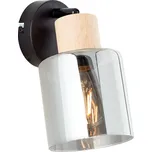 Brilliant 99837/93 WEALD - Nástěnná lampička s kouřovým sklem a dřevěným prvkem, 1 x E27 (Nástěnné svítidlo bez vypínače s dřevěným prvkem)