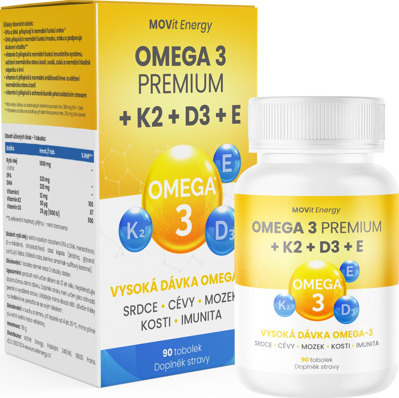 MOVit Omega 3 Premium + K2 + D3 + E 90tob