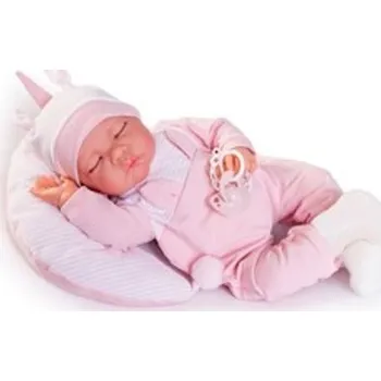 Panenka Realistická panenka - miminko spící holčička Luna na polštářku od firmy Antonio Juan ze Španělska (Recién Nacida Luna dormidita con cojín y zap. Unic.)