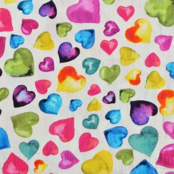 Mušelín, dvojitá gázovina, barevná srdíčka, š.140