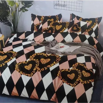 Povlečení KSTL 3-dílné francouzské povlečení 2x 70x80 cm 200x220 cm vzory se srdci