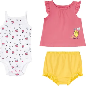 Kojenecká souprava lupilu® Dívčí letní souprava s BIO bavlnou, 3dílná souprava (růžová/bílá/žlutá, 74/80)