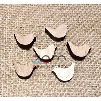 Party dekorace Ptáček dřevěný samolepicí (6 ks) - přírodní