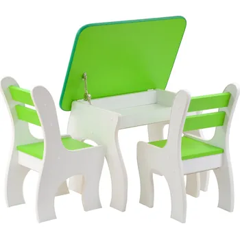 Jídelní židlička Dřevěný jídelní set pro děti 1S+2K Model K3 kidsmeb bíla E1: bíla/zelená kidsmeb