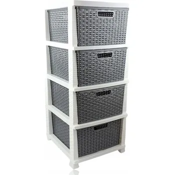 Komoda KOMBAPLAST Komoda plast 4patra RATAN KOMBA bílo-šedá