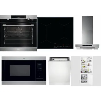 Set domácích spotřebičů AEG Mastery SteamBake BCK455350M + AEG Mastery SenseFry IAE64431FB + AEG Mastery DBB5660HM + AEG Mastery MSB2547D-M + AEG FSK73607Z + AEG Mastery NoFrost SCB618F6TS