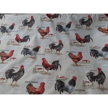 Látka loneta tisk kohoutek a slepička