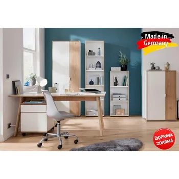 Psací stůl Kancelářský nábytek - DUB masiv dýha/bílá (6 částí) 5989 | Doprava Zdarma