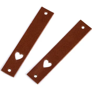 Kožený štítek srdce 12x70 mm, barva 3 hnědá koňak