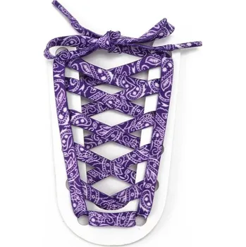 Tkaničky do bot Široké tkaničky s květinovým potiskem, jeden pár - Fialovo bílé, 120 cm