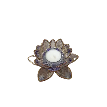 Křištálový lotos svícen 14cm - barevný větší s barevnými kamínky