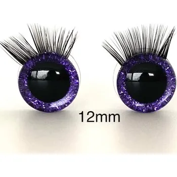 Bezpečnostní oči s řasami fialové tmavé 12mm, 2ks (2ks, 12mm)