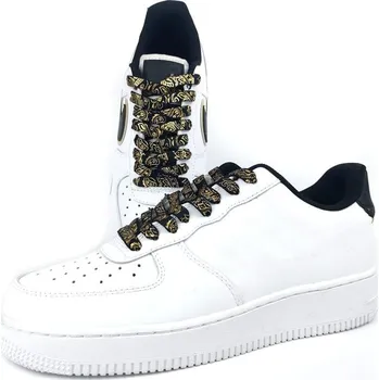 Tkaničky do bot Široké tkaničky s květinovým potiskem, jeden pár - Černo zlaté, 120 cm