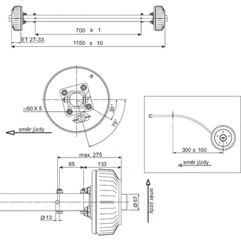 Přívěs k motorovému vozidlu Náprava AL-KO Starr Plus BS (1500kg) a= 700 mm, c=1150 mm, 2051Ab, 112x5
