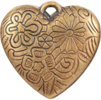 Přívěsek Přívěsek, plast, srdce mosazné,33x34x7mm,1ks