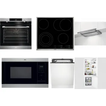 Set domácích spotřebičů AEG Mastery SteamBake BCK455350M + AEG Mastery DirectTouch HK654070XB + AEG DPE5660M + AEG Mastery MSB2547D-M + AEG FSK73607Z + AEG Mastery NoFrost SCB618F6TS