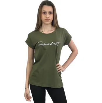 Dámské tričko Tričko Pause and Reset Barva: kakki