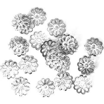 Kovové kaplíky, 1ks, 9x9mm, květina, stříbrná