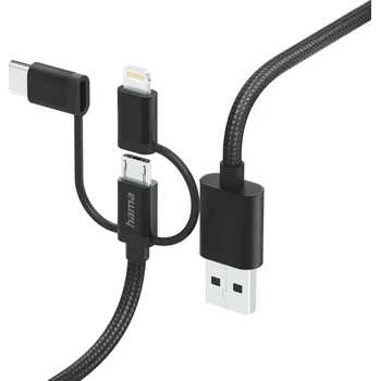 Datový kabel Hama USB kabel 3v1: micro USB, USB-C, Lightning, 1,5 m 201536