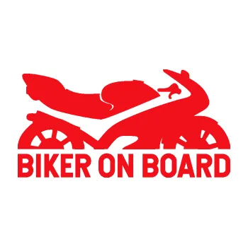 Polep vozidla SAMOLEPKA Biker on board pravá motorka (10 - červená) NA AUTO, NÁLEPKA, FÓLIE, POLEP, TUNING, VLASTNÍ TEXT, TISK, AUTOSAMOLEPKY.cz, POLEPY, OBRÁZEK, LOGO, SAMOLEPKY