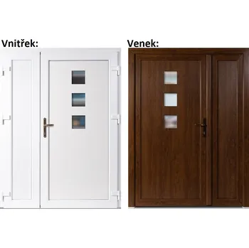 Vchodové dveře Dvoukřídlé vchodové dveře plastové Soft Ella+Panel Plný, Zlatý dub/bílá, 130x200 cm, pravé