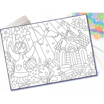 Radost v písku Šablona na pískování kostel s holubicí Varianta: A4 (210 × 297 mm)