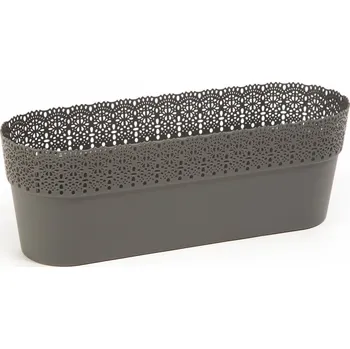 Květináč Plastový květináč krajka Bella, oválný 300x117 mm, antracit (119982 007 LA688 Bella antracit 300mm ovál obal)