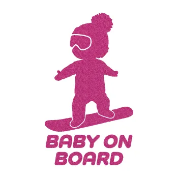 Samolepicí dekorace na vozidlo Baby on board 009 levá snowboard (90 - Ultra Metalic růžová) SAMOLEPKA NA AUTO, NÁLEPKA, FÓLIE, POLEP, TUNING, VLASTNÍ TEXT, TISK, AUTOSAMOLEPKY.cz, POLEPY, OBRÁZEK, LOGO, 3D STICKERS