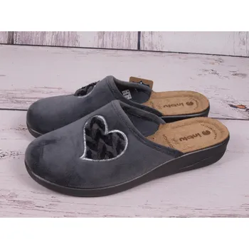 Dámské pantofle Pantofle papuče bačkory Inblu CF39-025 šedé se srdíčkem s koženou stélkou velikost: 38