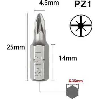 Bit Bit Pozidriv (křížový s drážkou), délka 25mm velikost bitu PZ1