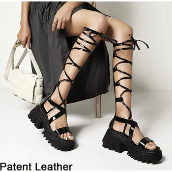 Dámské sandále Masivní sandály s vazaním GoodDayGirl Fashion Velikost: 37, Barva (Varianta): Lakovaná kůže