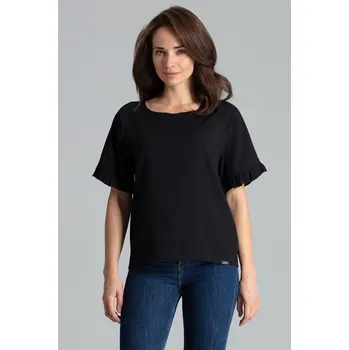 Jednoduchá halenka s krátkými raglánovými rukávy L052 Velikost: M, Barva (Varianta): Černá