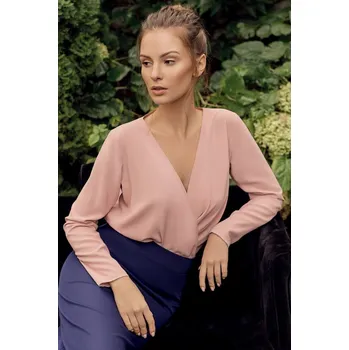 Dámská halenka Wrap obálková halenka zavinovací blůza MAKEOVER K037 Barva: Pudrová, Velikost: M