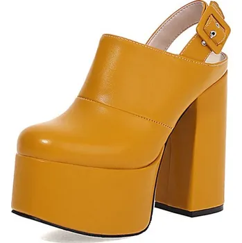 Dámské pantofle Masivní mule s řemínkem přes patu GoodDayGirl Fashion Barva: Žlutá, Velikost: 42