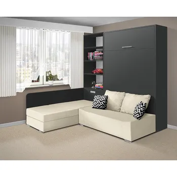 Postel Nabytekmorava Sklápěcí postel s pohovkou VS 21075, 200 x 120cm barevné kombinace: Antracit / dveře antracit, barva pohovky: Savana krémová