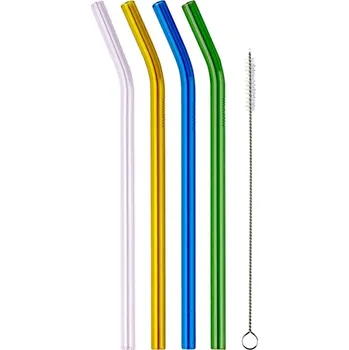 Muurla Skleněné slámky 4ks, barevné / s kartáčem na čištění