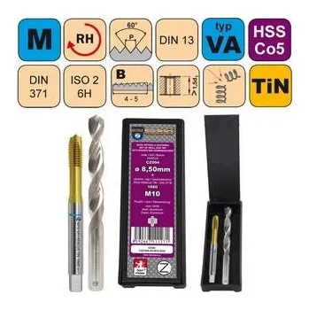 Závitořezný nástroj NÁSTROJE CZ Sada str.záv.M3x0,5 ISO2 HSSCo5 TiN DIN371B+vrták CZ004-02,50 - CZZ1660-SD-M3-ISO2