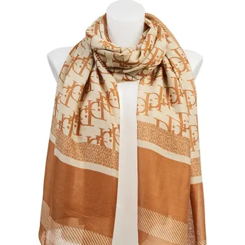 Šátek Dámský obdélníkový šál s potiskem Di 21085-16, v krémově-hnědé kombinaci 7200518-3