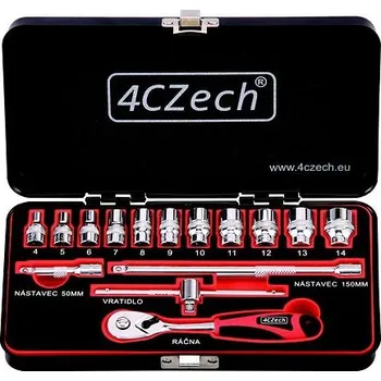 4CZech gola sada 1/4" 4-14mm + ráčna 72 zubů, 15ks 4CZ-146-15