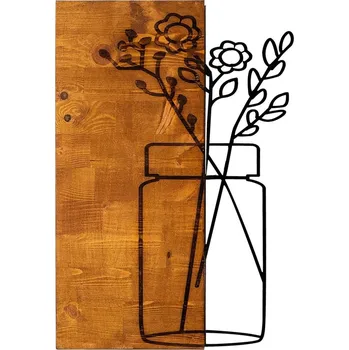 Nástěnná dřevěná dekorace FLOWERS hnědá/černá