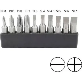 Bit Sada 10 ks bitů, Křížový (Philips) PH0, PH1, PH2, PH3 + Plochý SL3, SL4, SL4.5, SL5, SL6, SL7